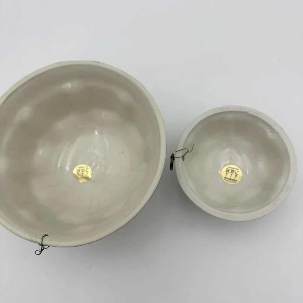 Ceramiche ABC Bassano Italy Mold Set of 2 White Blue Floral Hand Painted Vintage
